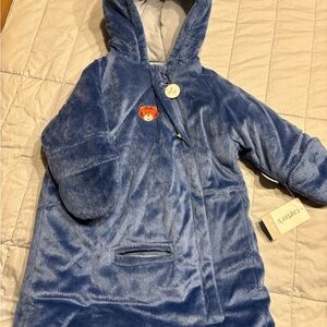 Carter's Cozy Blue Hooded Plush one piece snuggle.  Bottom is enclosed